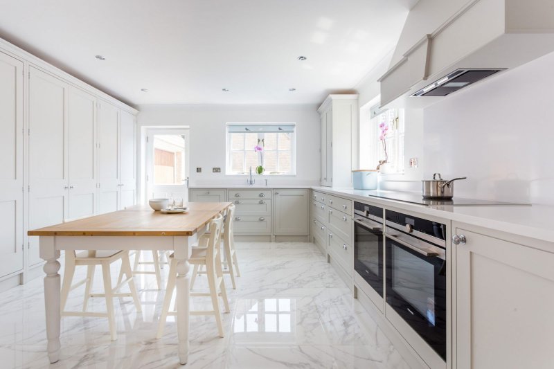 Kitchen with white floor