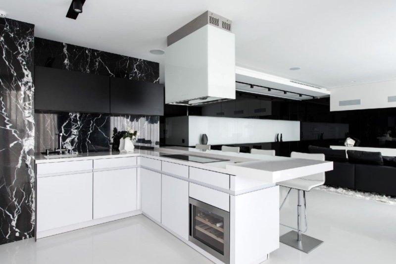 Black white kitchen design interior