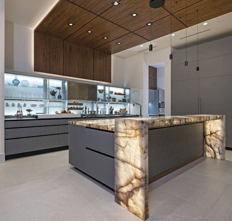 Kitchen design with marble floor