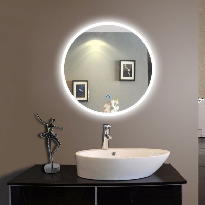 Round mirror with a bathroom backlight