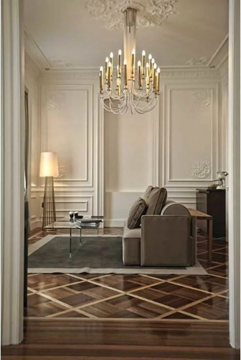 Moldings in the interior of the living room in a modern style