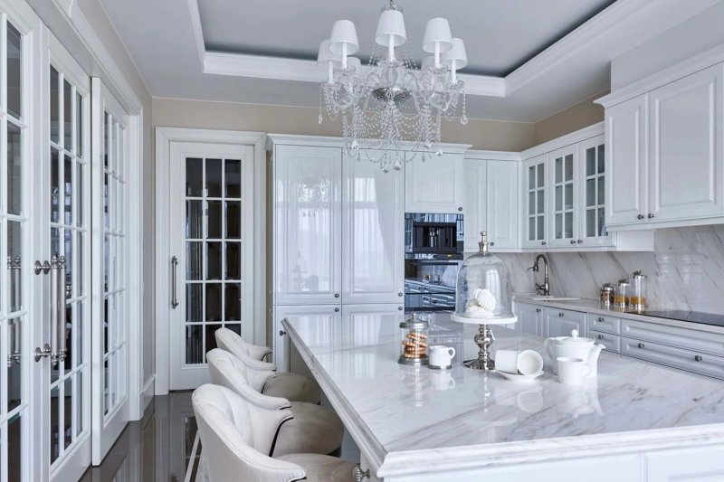 White kitchen neoclassic in the interior