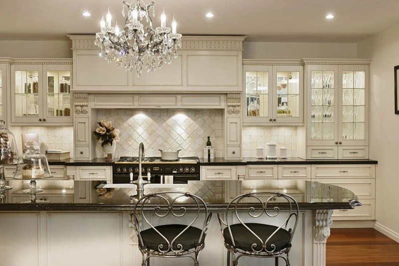 The interior of the kitchen in the classic style