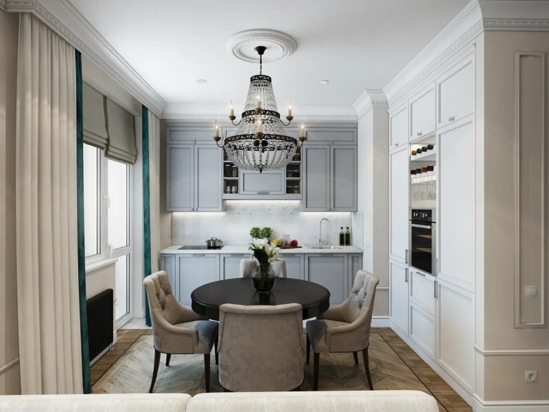 Kitchen living room in neoclassic style