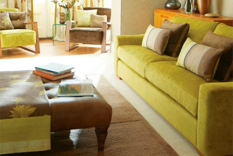 Olive sofa in the interior