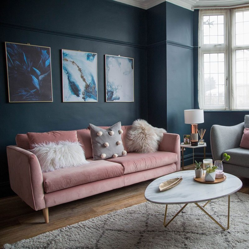 Gray blue sofa in the interior