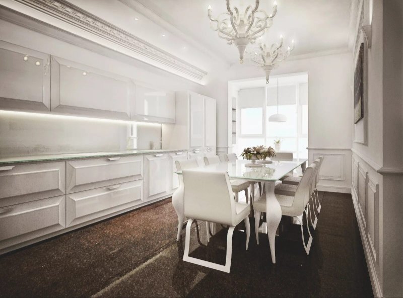 White kitchen neoclassic in the interior