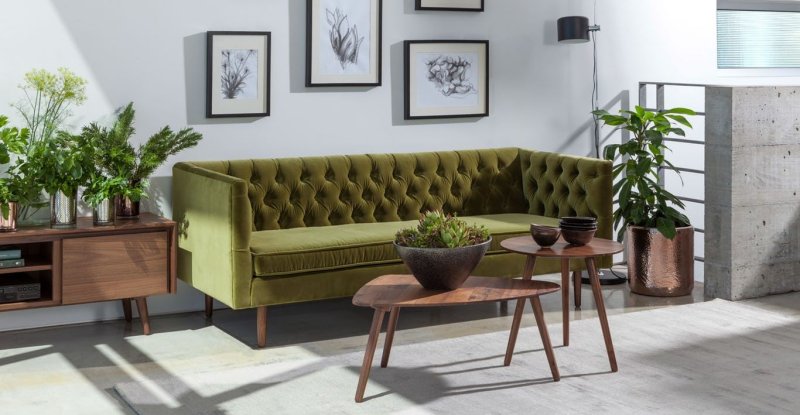 Green sofas in the interior