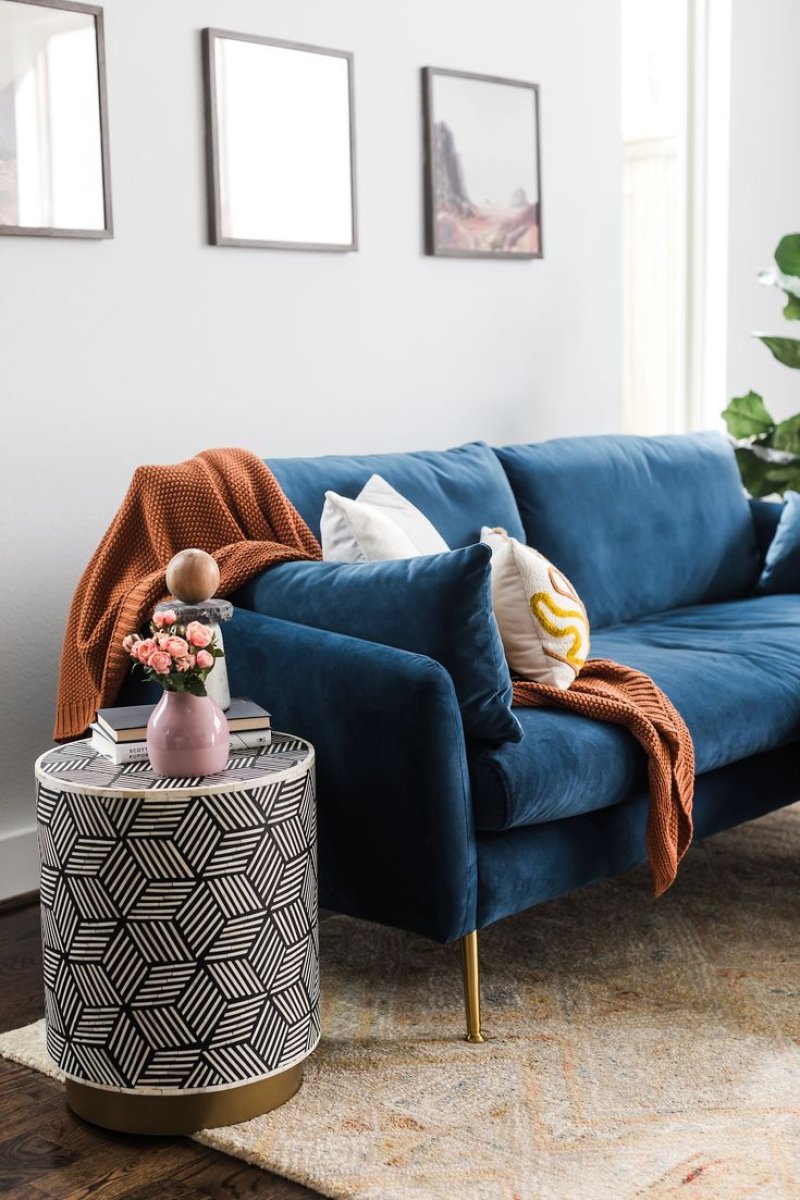 Interior with a blue sofa