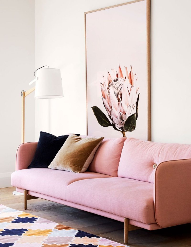 Interior with a pink sofa