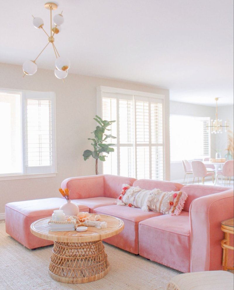 Pink sofa in the interior