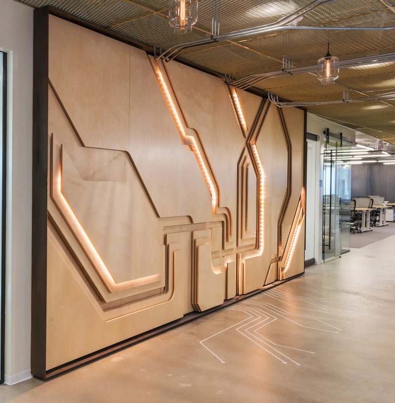 Plywood wall in the interior