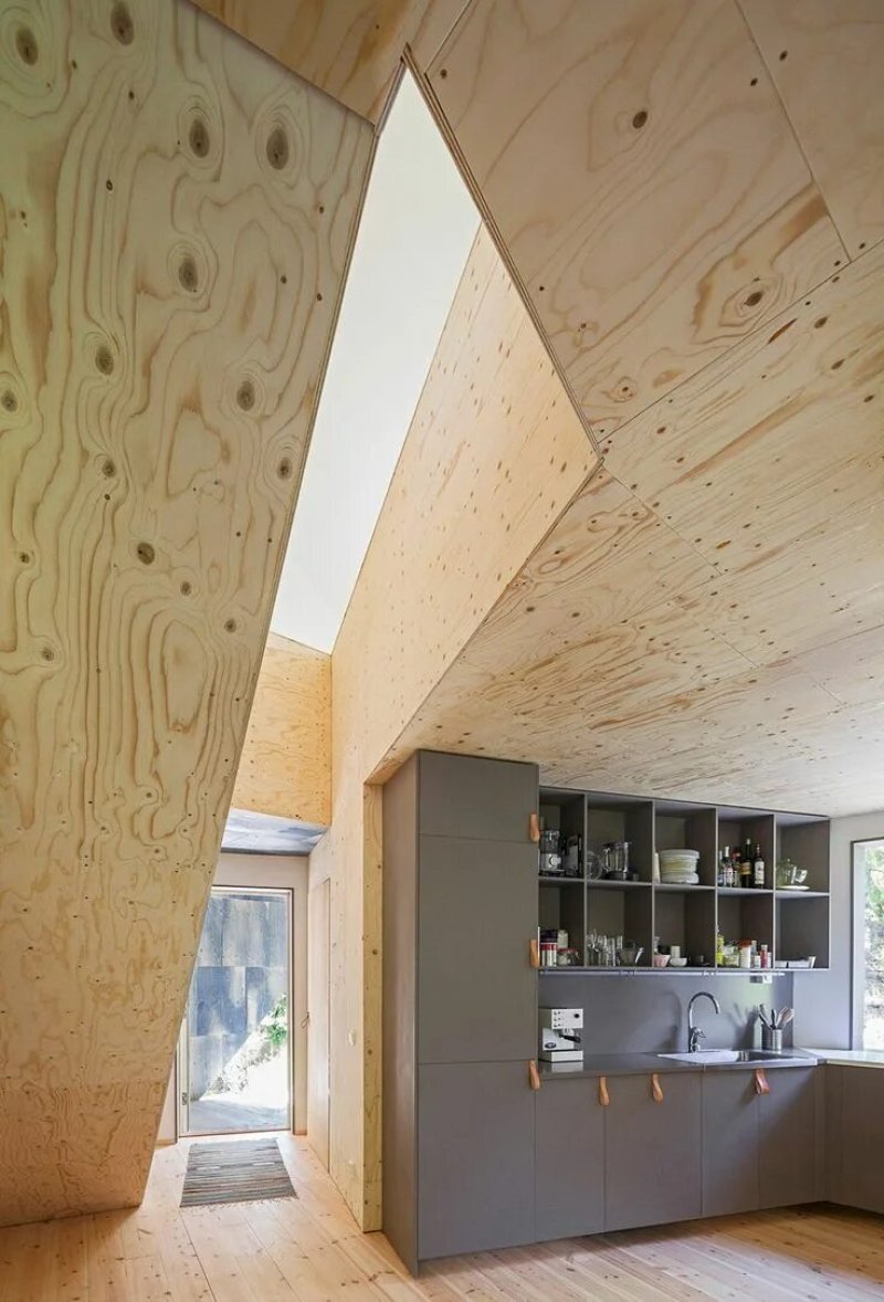 Plywood in the interior of a country house