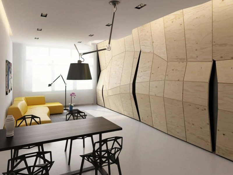 Plywood wall in the interior