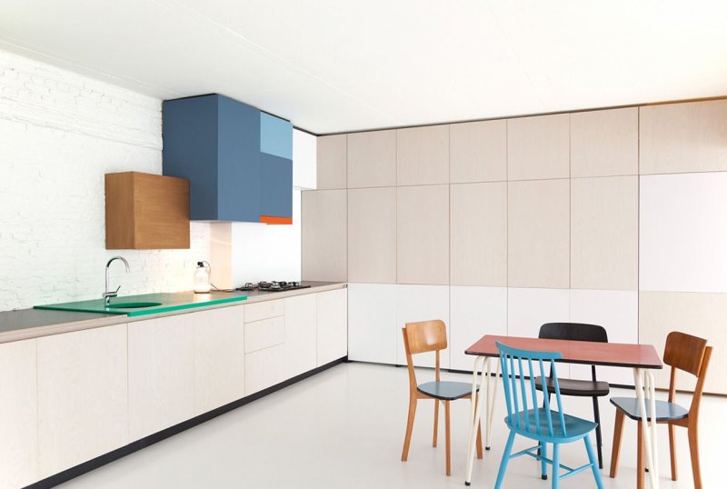 The kitchen in the style of minimalism is bright