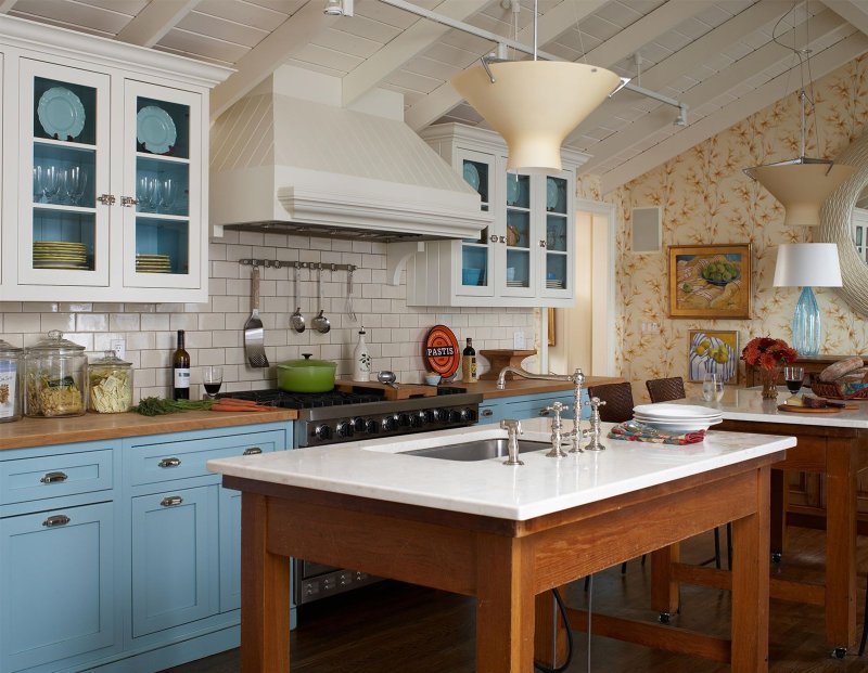 Blue kitchen in the style of Provence