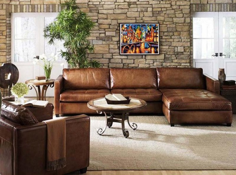 Brown leather sofa