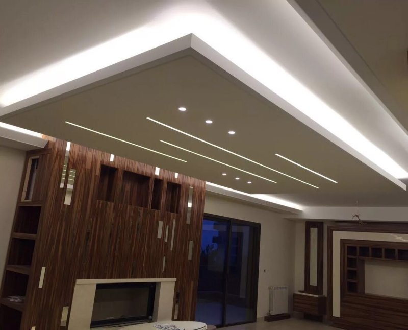 Hypsum cardboard ceilings with backlighting