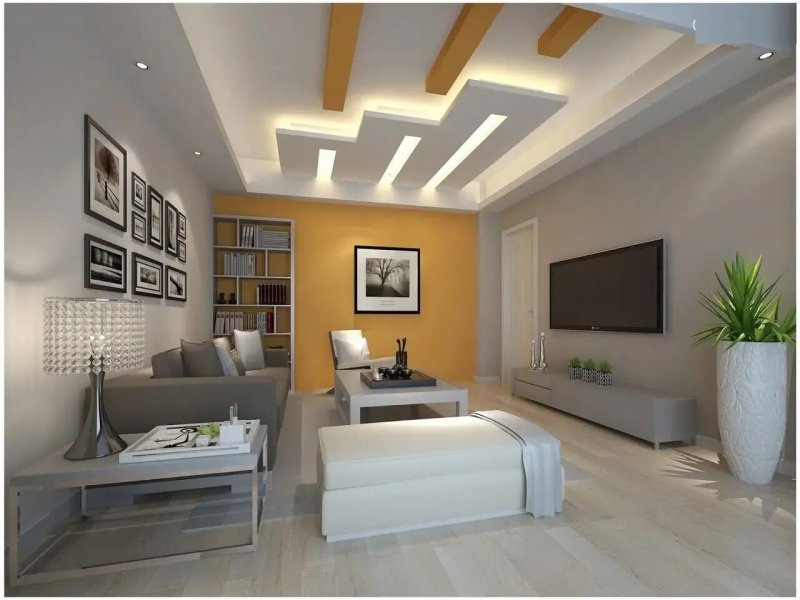 Gypsum plasterboard ceilings for the living room