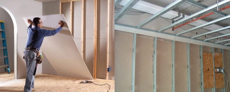 Installation of drywall on the wall