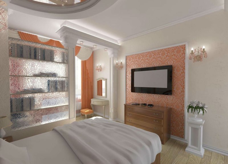 The design of the bedroom in a modern style in bright