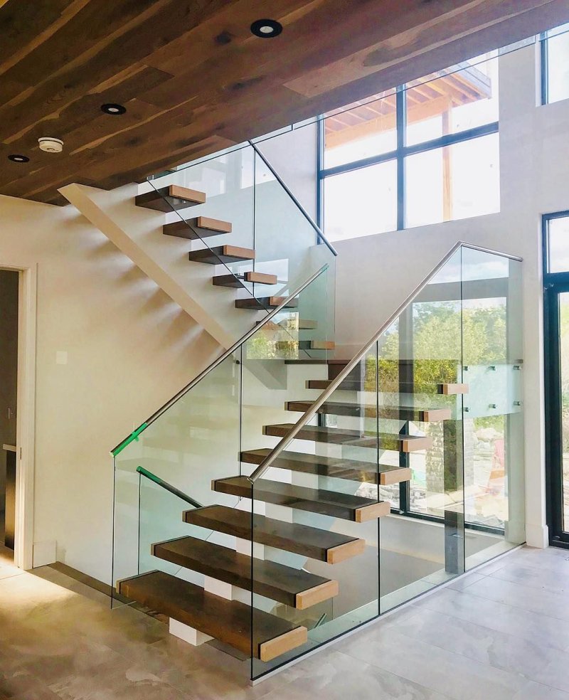 Staircase with glass railing