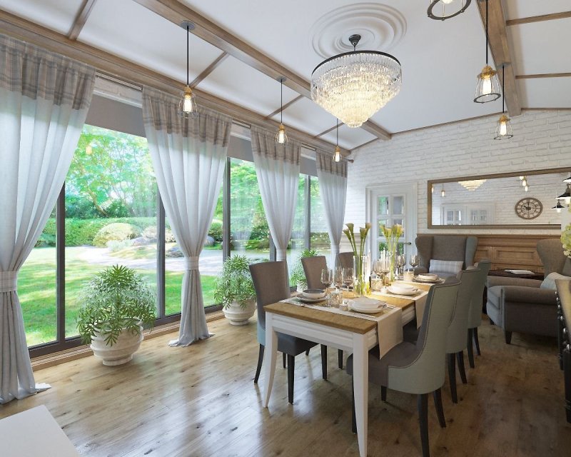 The interior of the veranda in the country house