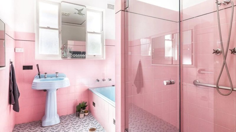 The bathroom is pink