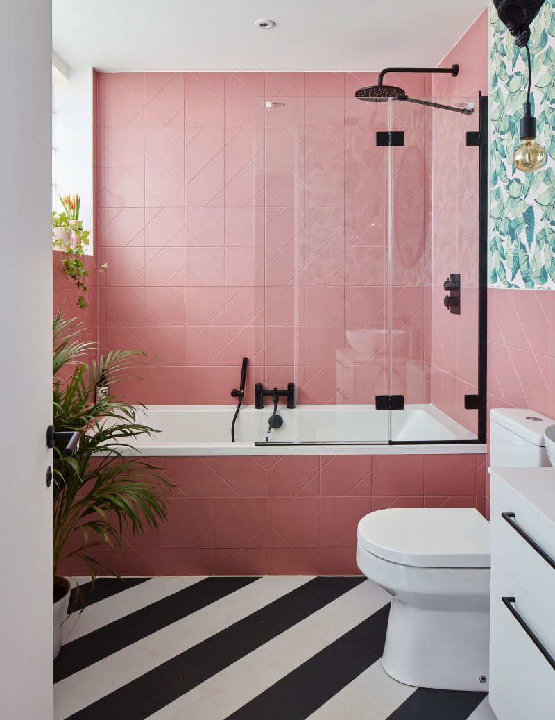 The bathroom is pink