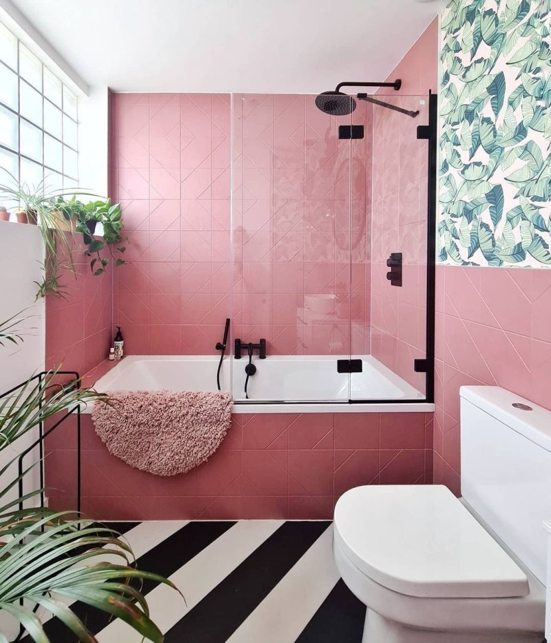 The bathroom is pink