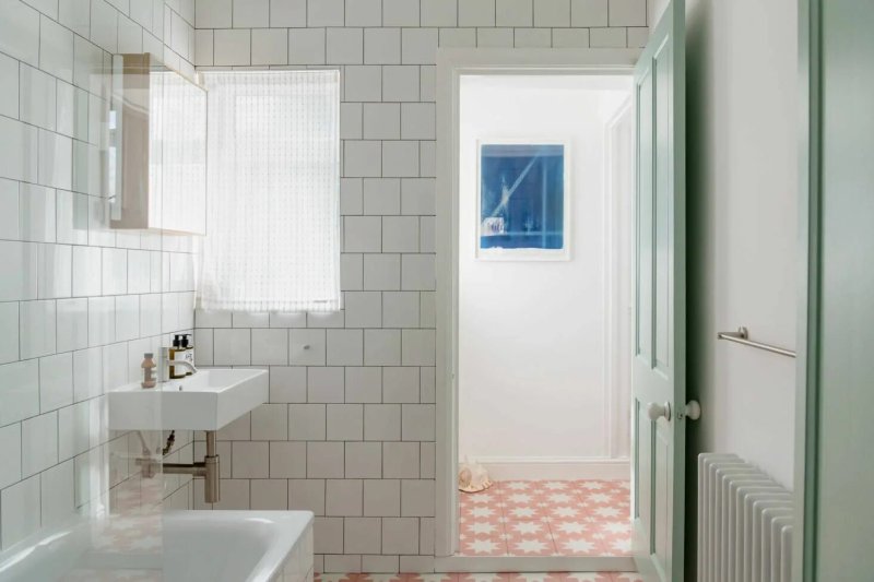 White tile in the bathroom