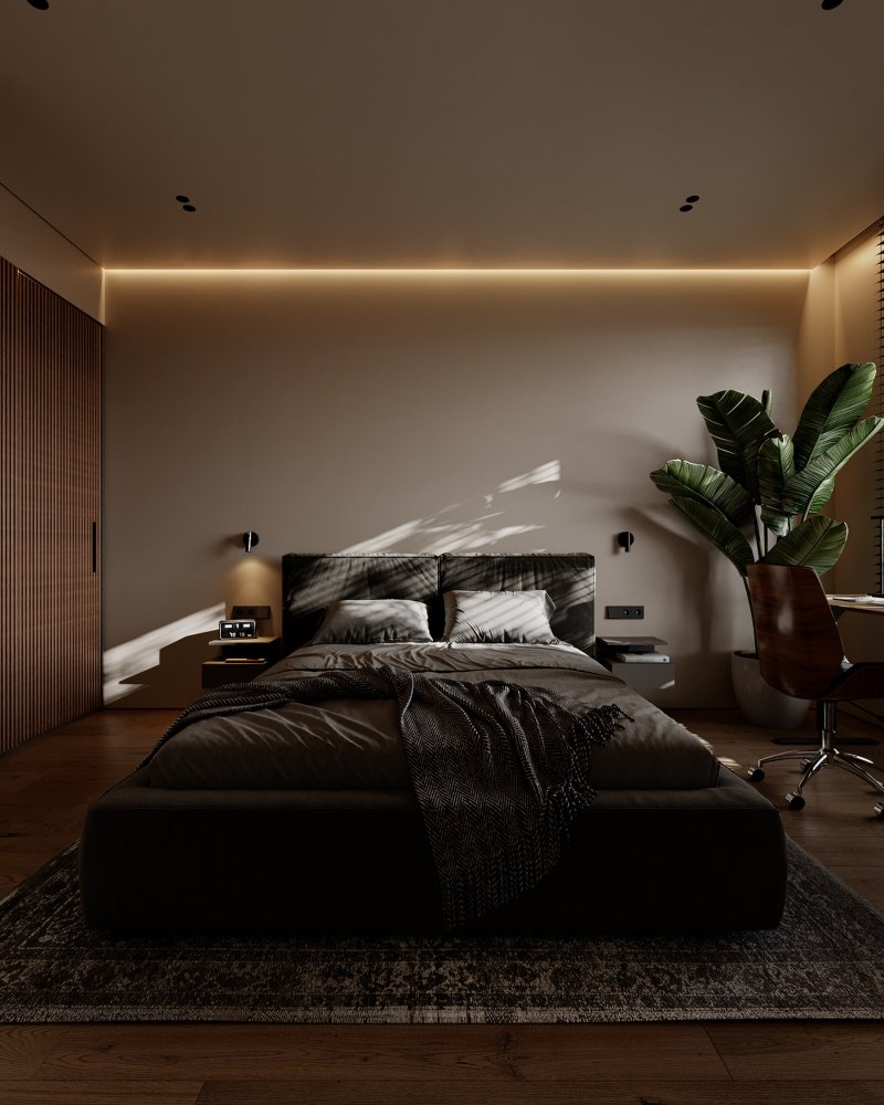 The interior of the bedroom in a modern style is inexpensive