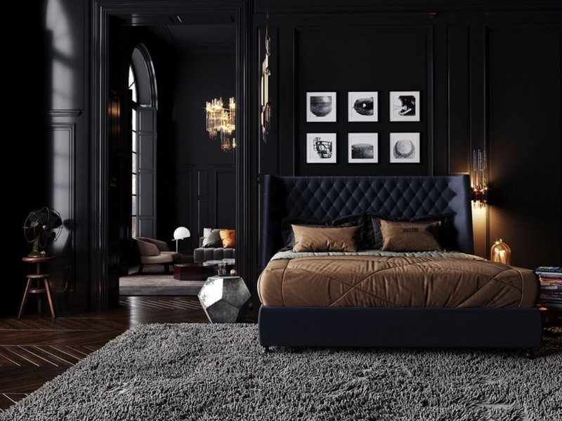 Total Black bedroom