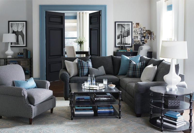 Gray blue sofa in the interior