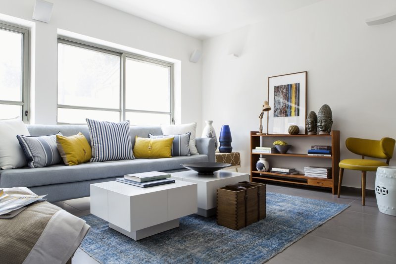 Living room with yellow accents