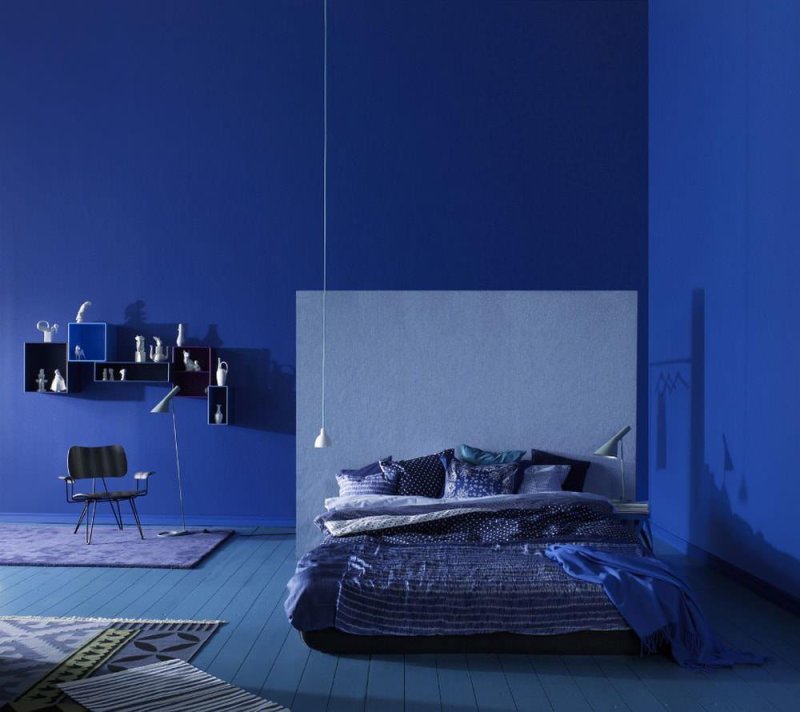 Dark blue walls in the interior