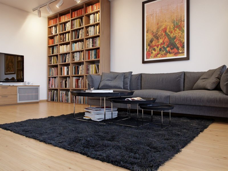 Carpet with a gray sofa in the interior