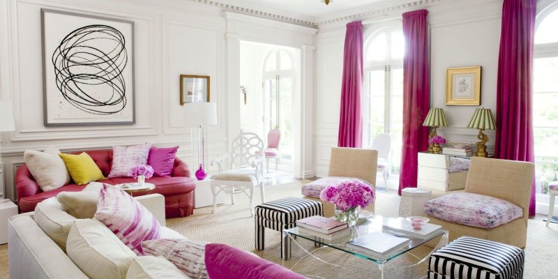 Living room interior in pink tones