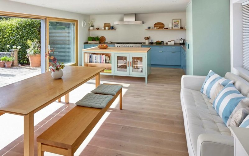 Dining room kitchen design in a private house