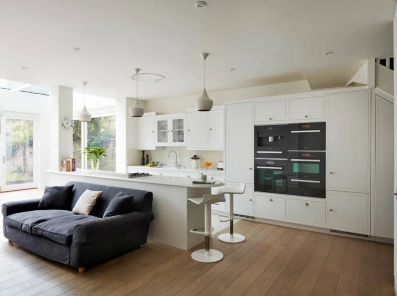 Interior living room kitchen