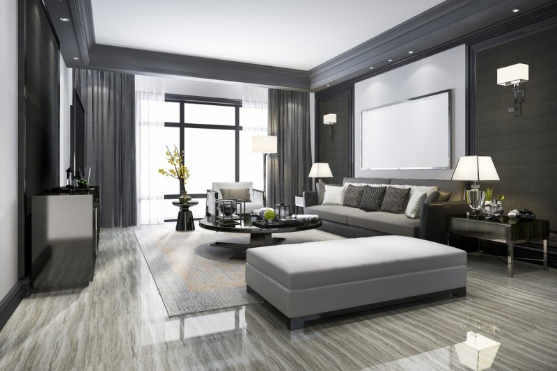 Gray living room in a modern style