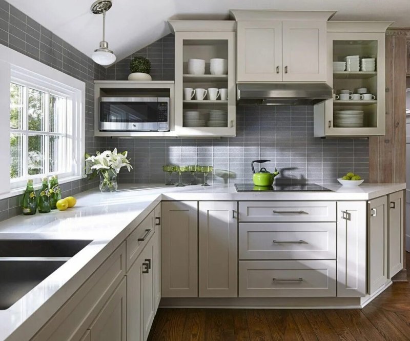 Light gray kitchen in the interior