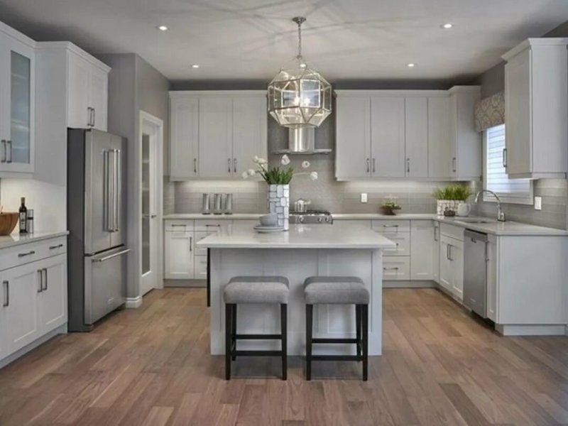 Gray kitchen in the interior