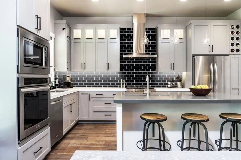 Gray kitchen in the interior