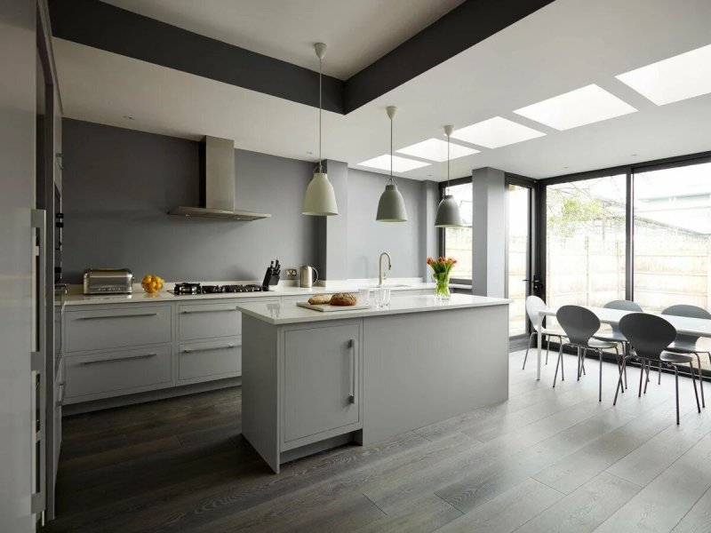 Gray kitchen in the interior