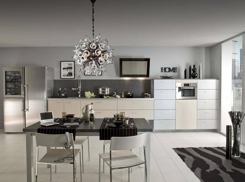 Gray kitchen in the interior