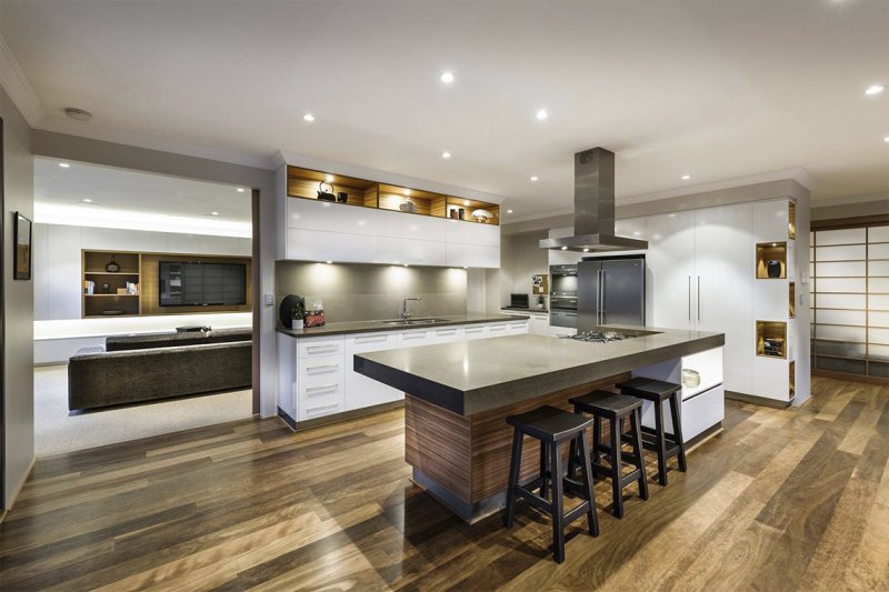 Kitchen with a island in a modern style in an apartment