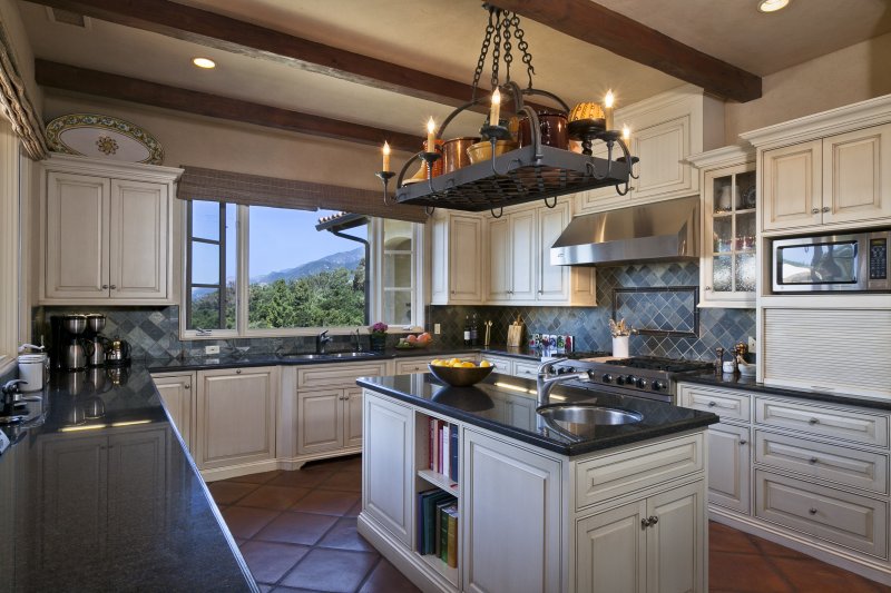 The interior of the kitchen in the Mediterranean style