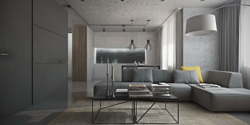 Gray living room in a modern style