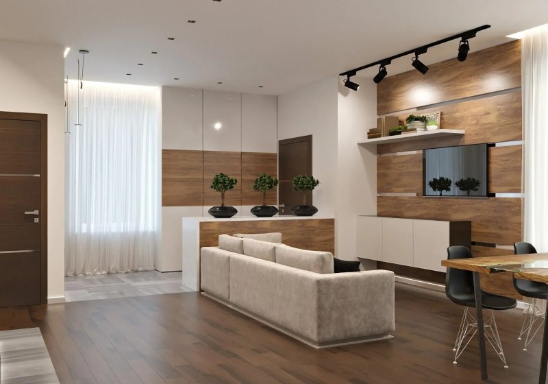 The design of the kitchen of the living room in modern style